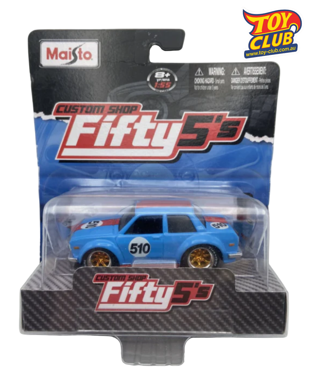 Maisto Custom Shop Fifty5's 1972 Datsun 510 Light Blue Red Stripe