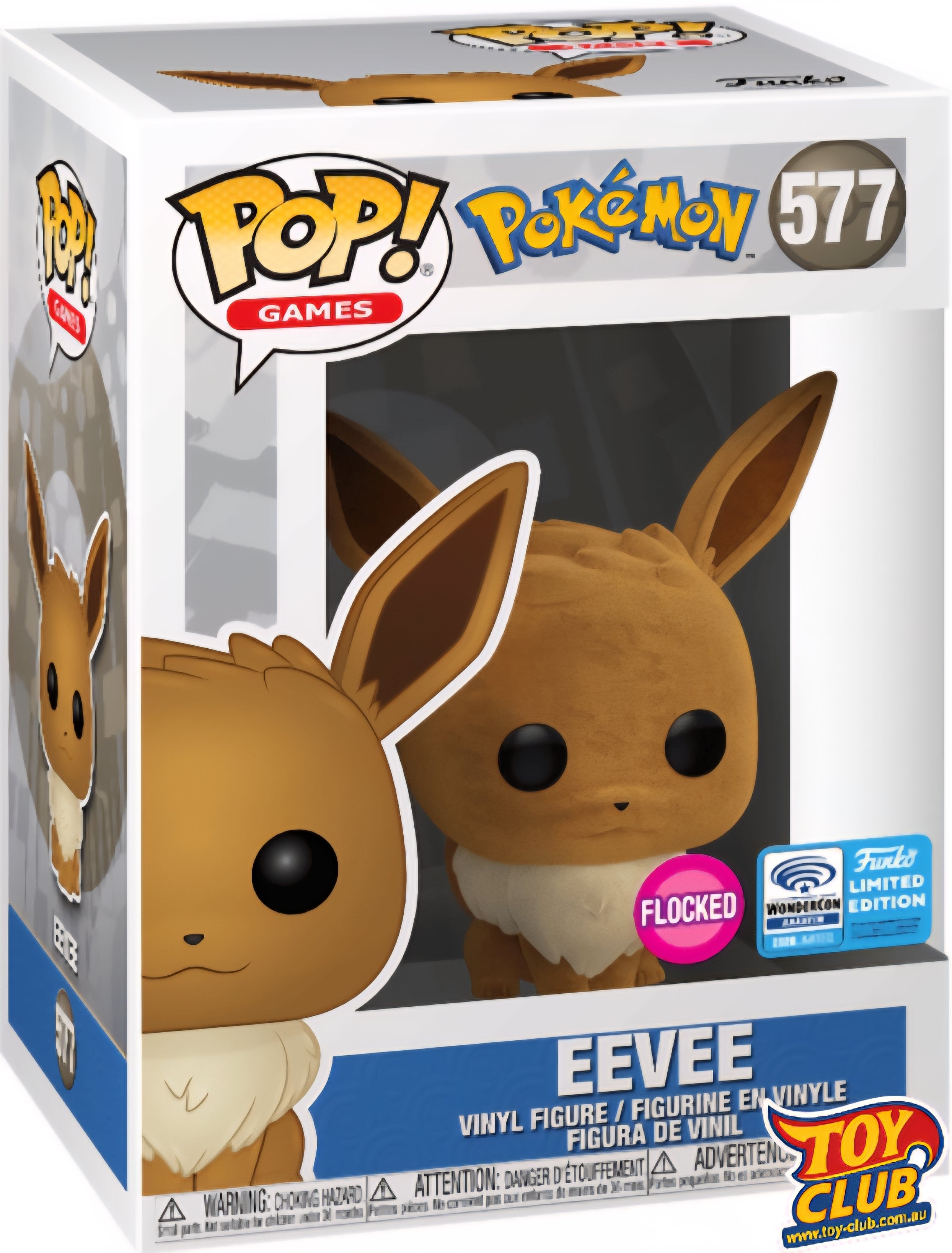 Funko Pop! Pokemon - Eevee,  Flocked Wonder Con Exclusive 2020 Vinyl Figure #577 #46315