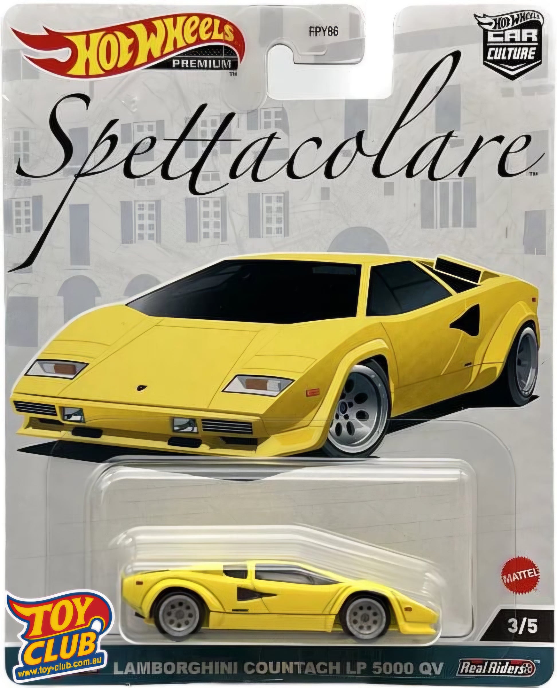 Hot Wheels Premium Car Culture Spettacolare Lamborghini Countach LP5000 QV Real Riders