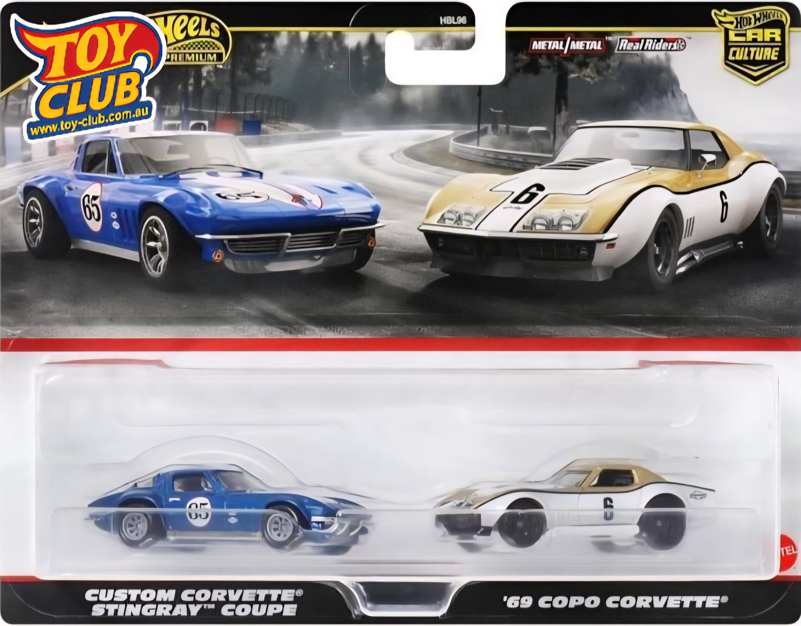 Hot Wheels - Car Culture - Twin Pack Custom Corvette Stingray Coupe / '69 Copo Corvette - Real Riders Metal/Metal