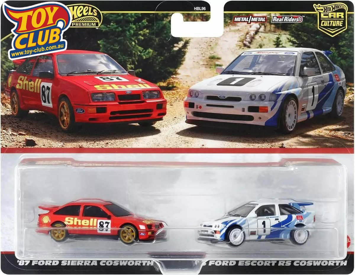 Hot Wheels - Car Culture - Twin Pack '87 Ford Sierra Cosworth / '93 Ford Escort RS Cosworth - Real Riders Metal/Metal