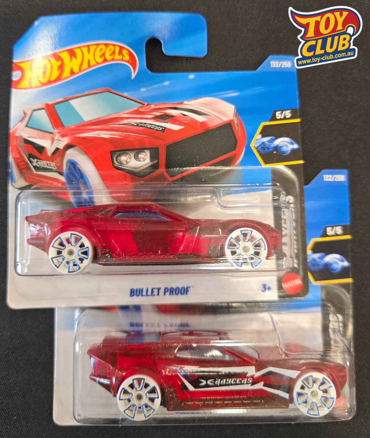 Hot Wheels Bullet Proof X-Raycers 5/5 #132/250 – 2026 Short Card – ERROR + NORMAL Pair (Missing Side Tampo)