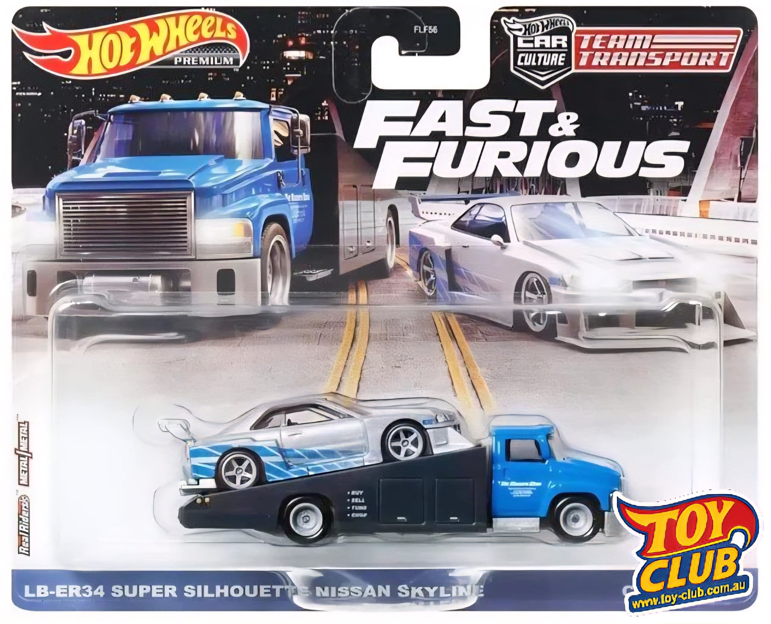 Hot Wheels Premium - Team Transport - Fast & Furious - R34 Nissan Skyline Super Silhouette LB-ER34