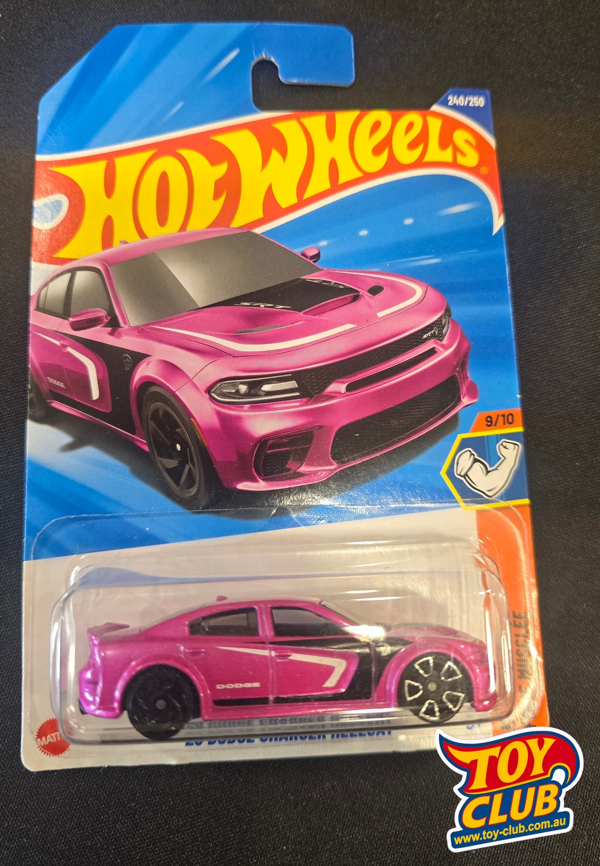 Hot Wheels '20 Dodge Charger Hellcat – Pink – ERROR CAR (Mismatched Front Wheel) – HW Muscle Mania 9/10 – #240/250