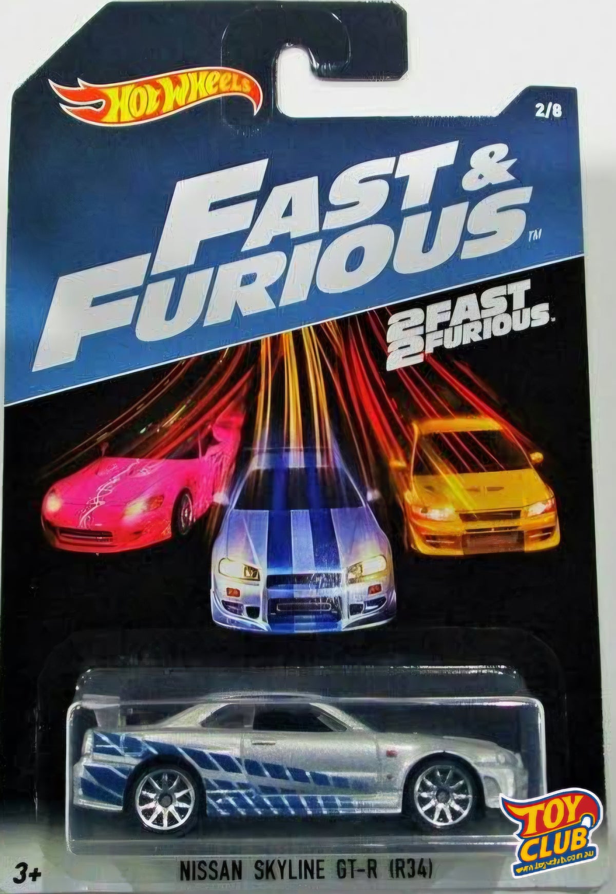 Hot Wheels 2017 Fast and Furious Nissan skyline GT-R R34 silver/blue 2 fast 2 furious 2/8